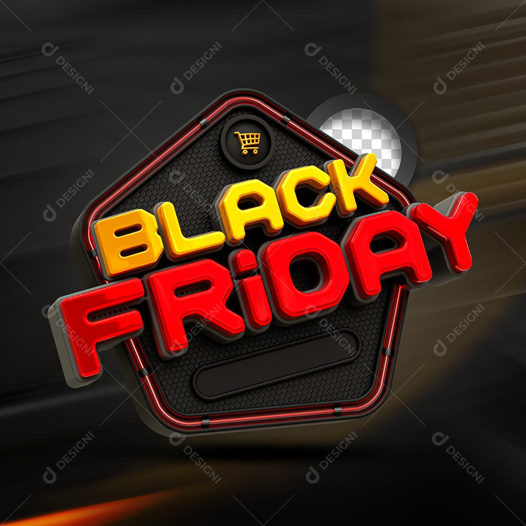 Black Friday Selo 3D Amarelo Vermelho para Composição PSD