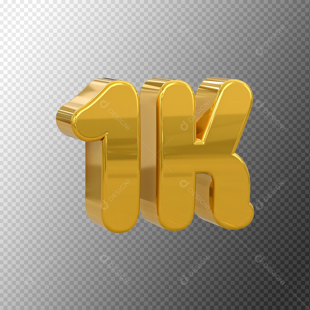 Seguidores 1K Elemento 3D Dourado para Composição PSD