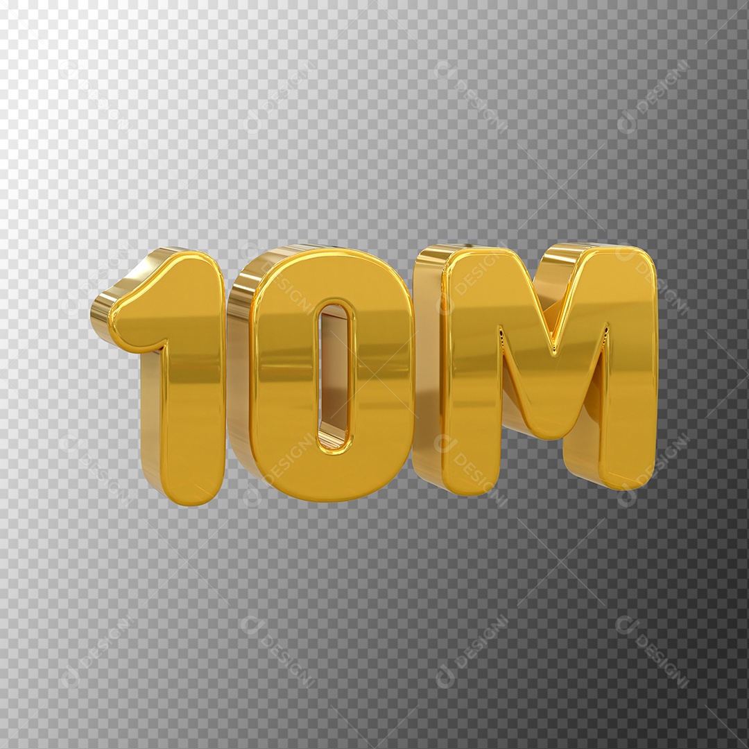 Seguidores 10M Elemento 3D Dourado para Composição PSD
