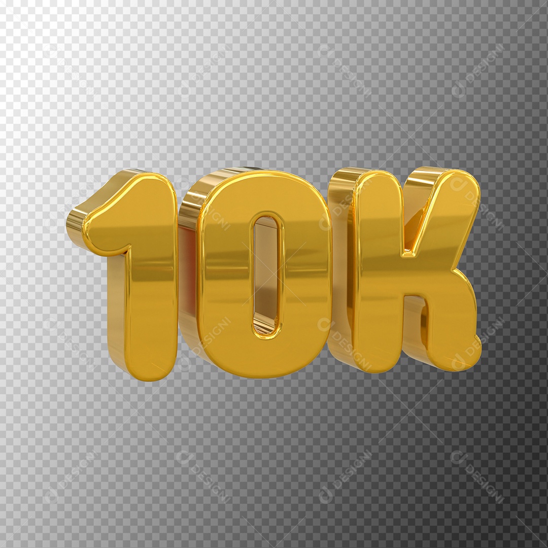 Seguidores 10K Elemento 3D Dourado para Composição PSD
