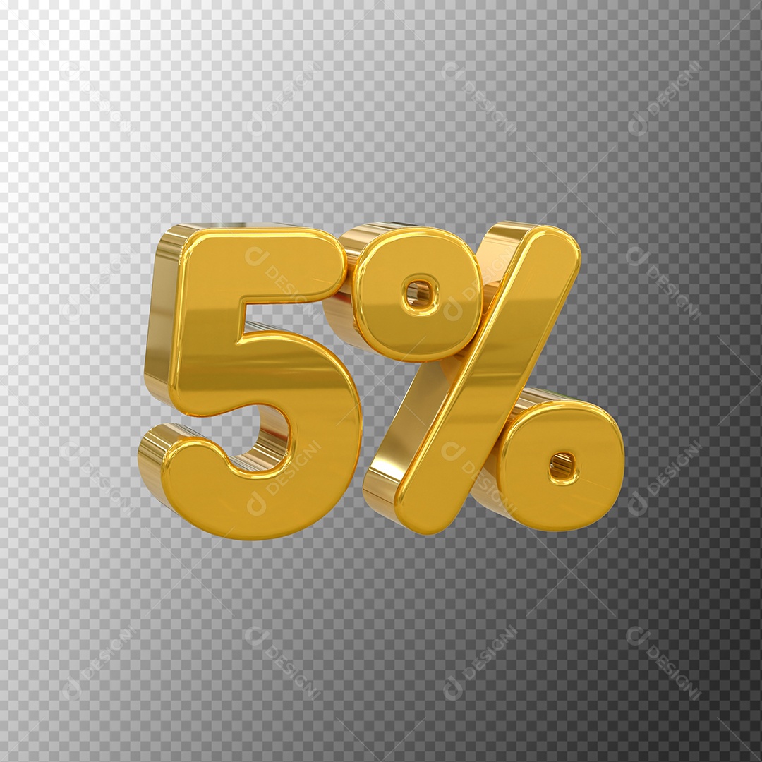 Número 3D 5% Porcento Dourado para Composição PSD