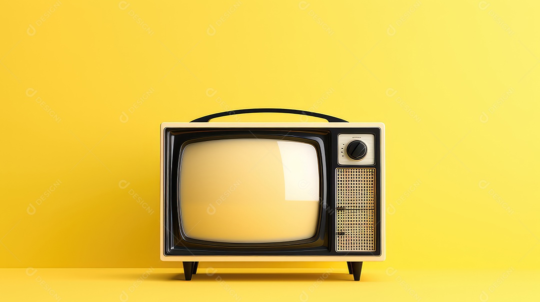 Televisão rêtro sobre fundo amarelo