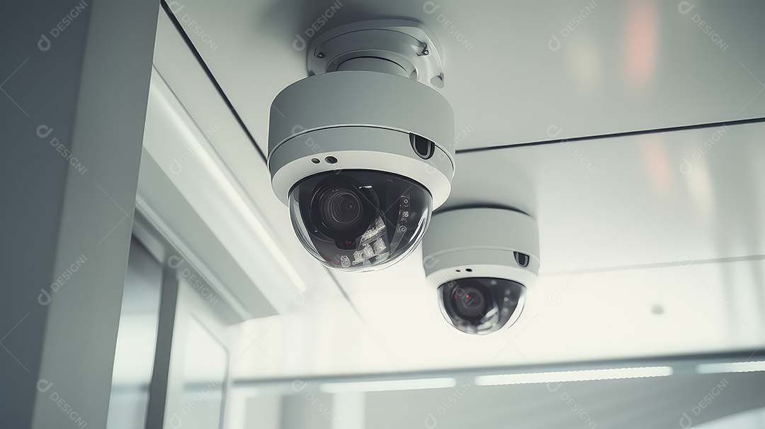 Câmera de segurança no teto de um ambiente
