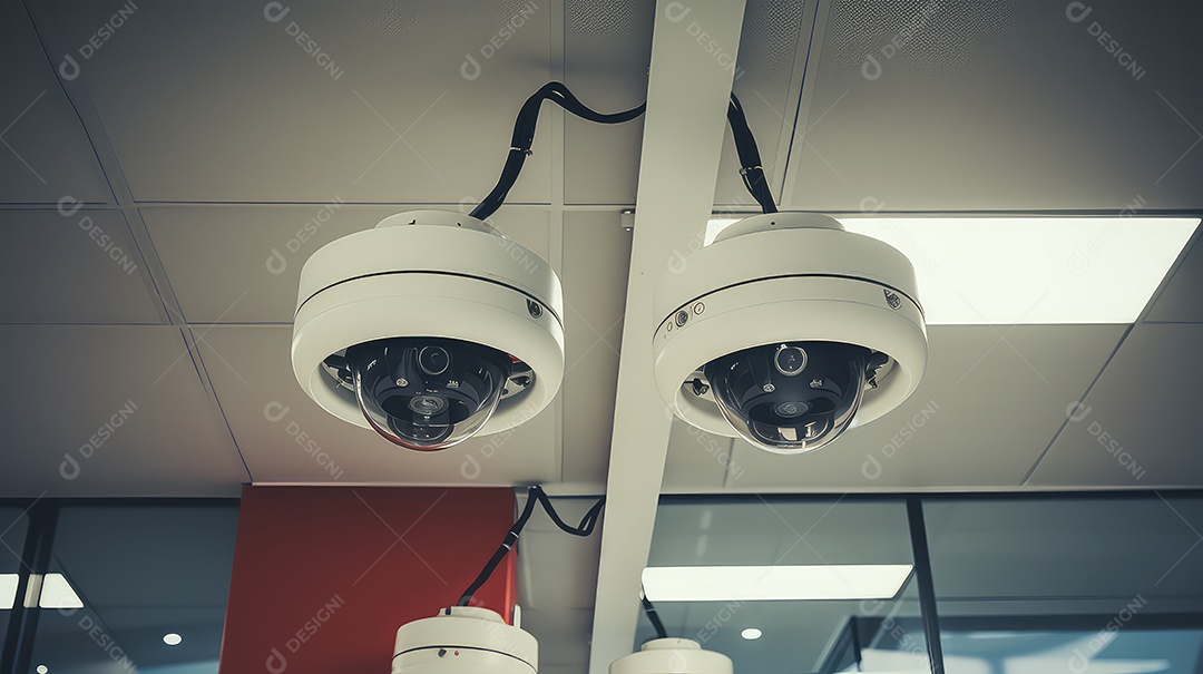 Câmera de segurança no teto de um ambiente