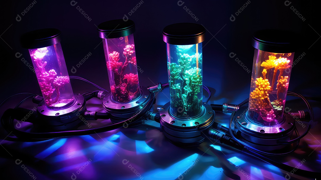 Tubos em laboratório com luz de led