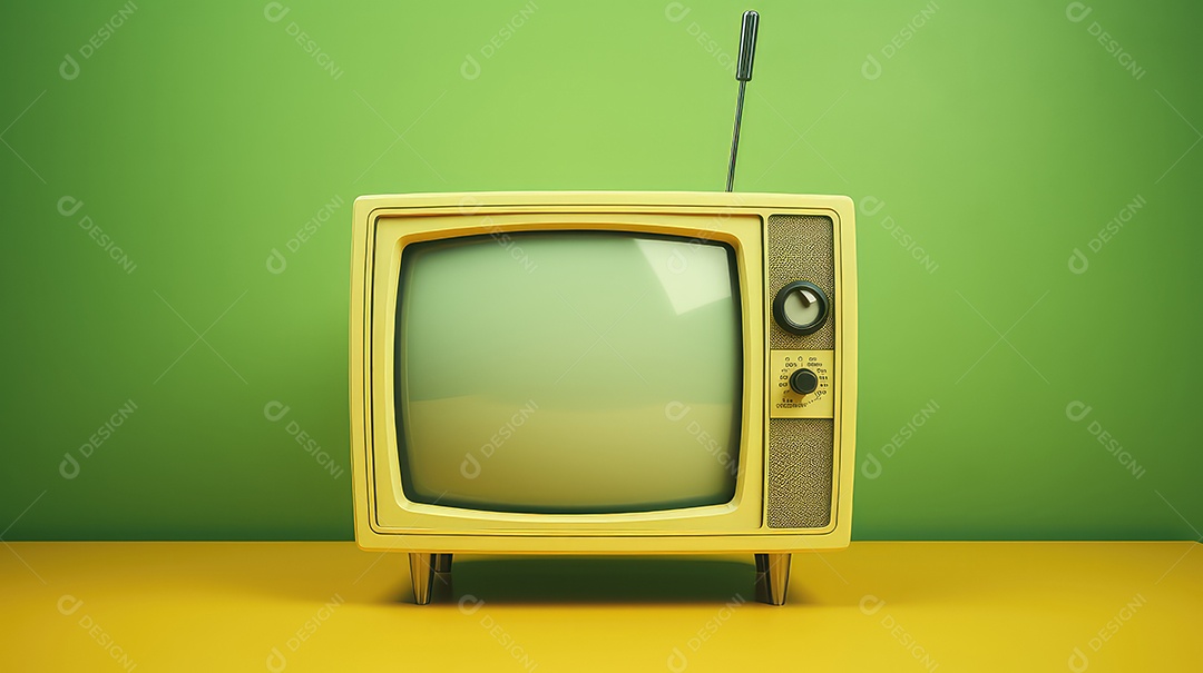 Televisão retrô de comunicação sobre fundo verde