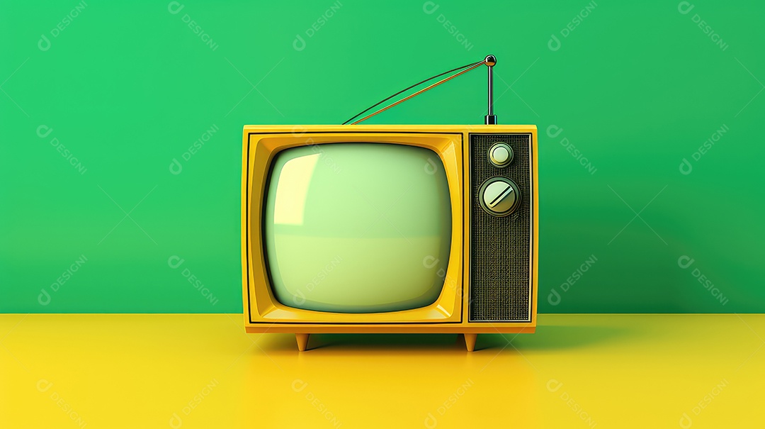 Televisão retrô de comunicação sobre fundo verde