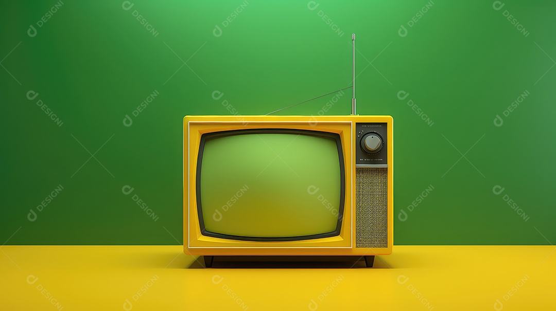 Televisão retrô de comunicação sobre fundo verde