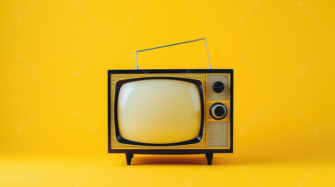Televisão retrô de comunicação sobre fundo amarelo