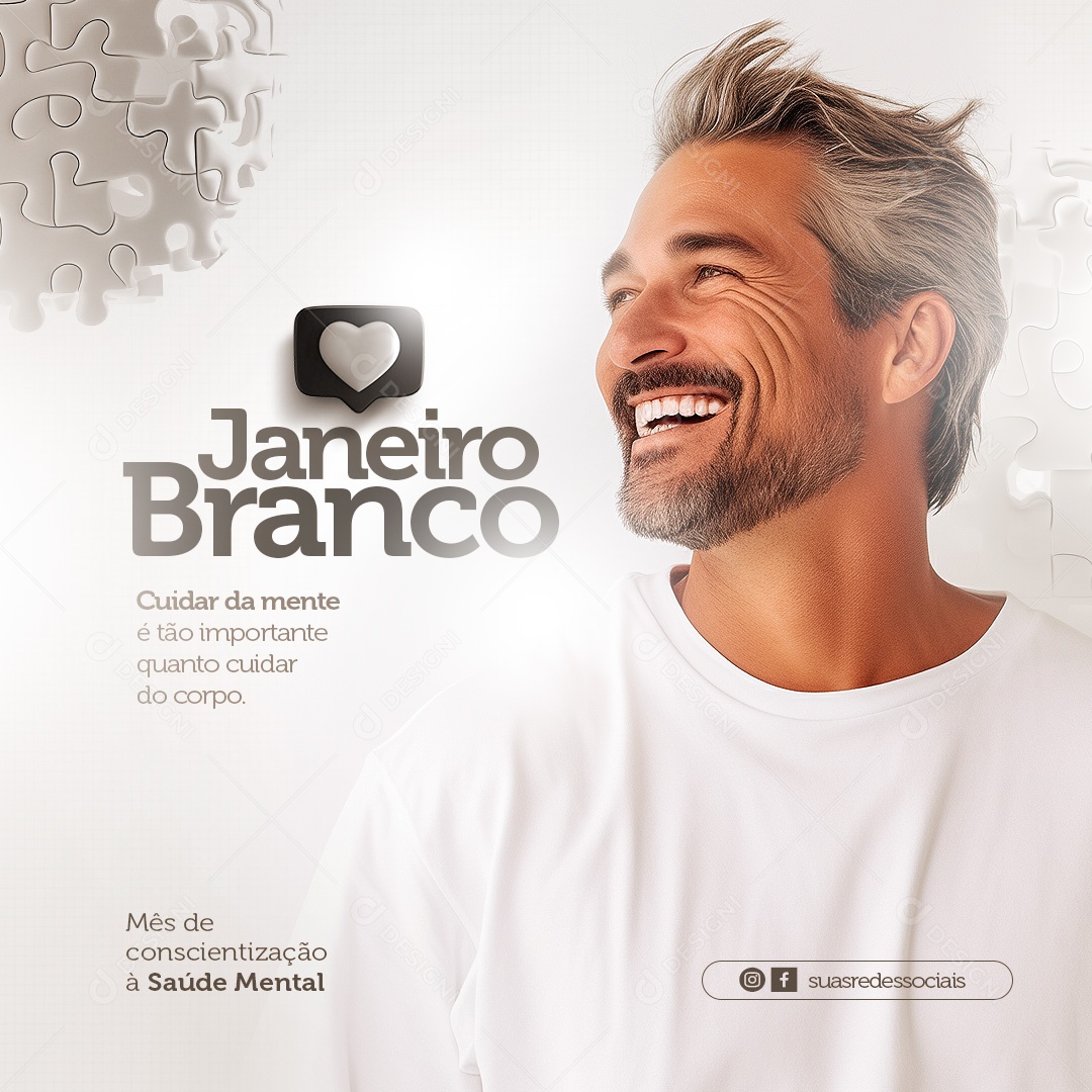 Janeiro Branco Cuidar Da Mente Social Media PSD Editável