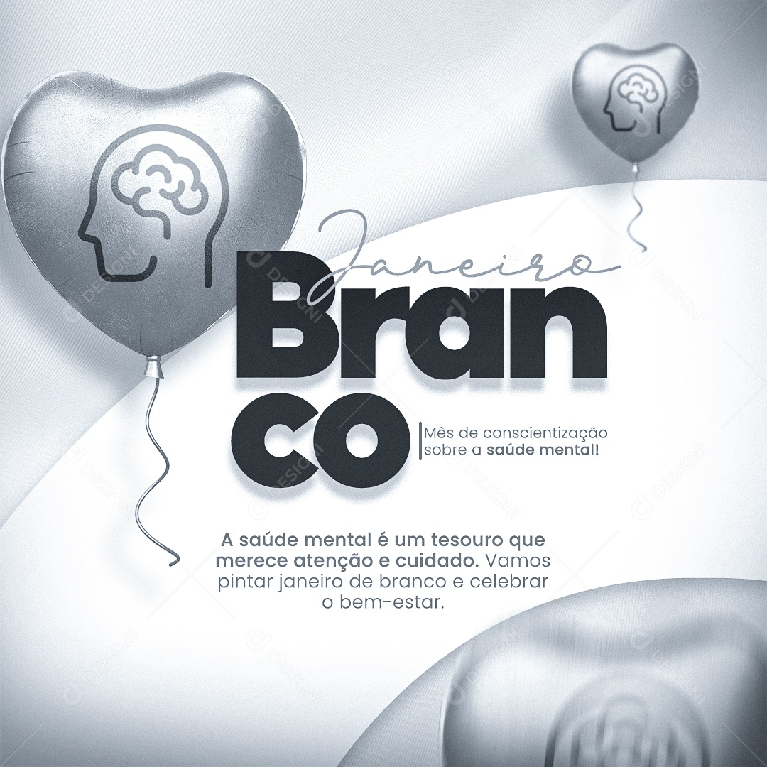 Janeiro Branco a Saúde Mental é um Tesouro que Merece Atenção Social Media PSD Editável