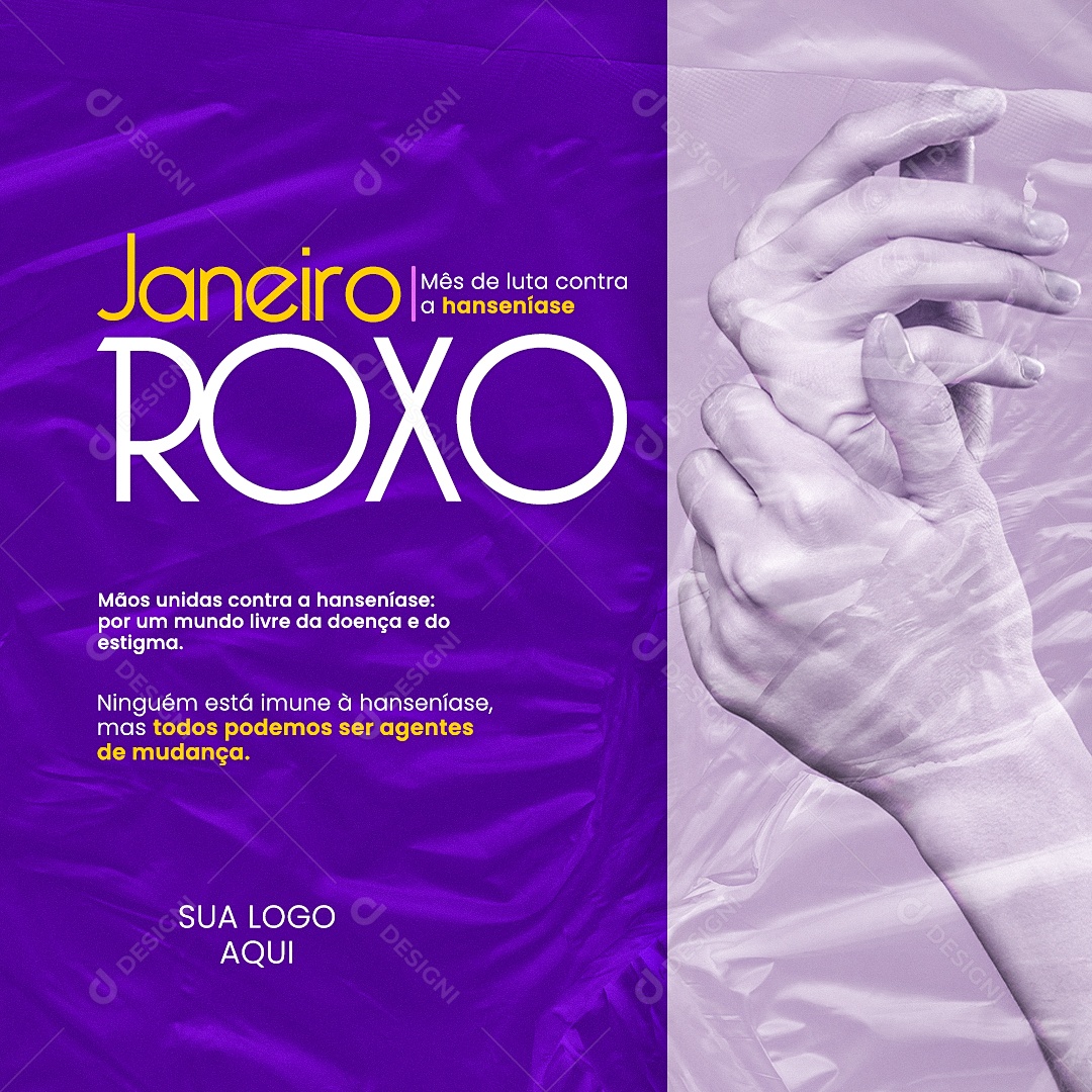 Janeiro Roxo Mãos Unidas Contra a Hanseníase Social Media PSD Editável