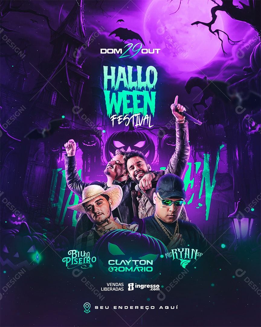 Flyer Halloween Festival Biu Do Piseiro Clayton & Romário Mc Ryan SP Social Media PSD Editável