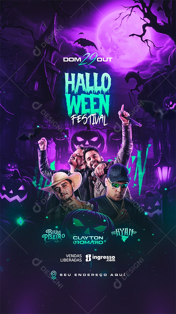 Story Flyer Halloween Festival Biu Do Piseiro Clayton & Romário Mc Ryan SP Social Media PSD Editável