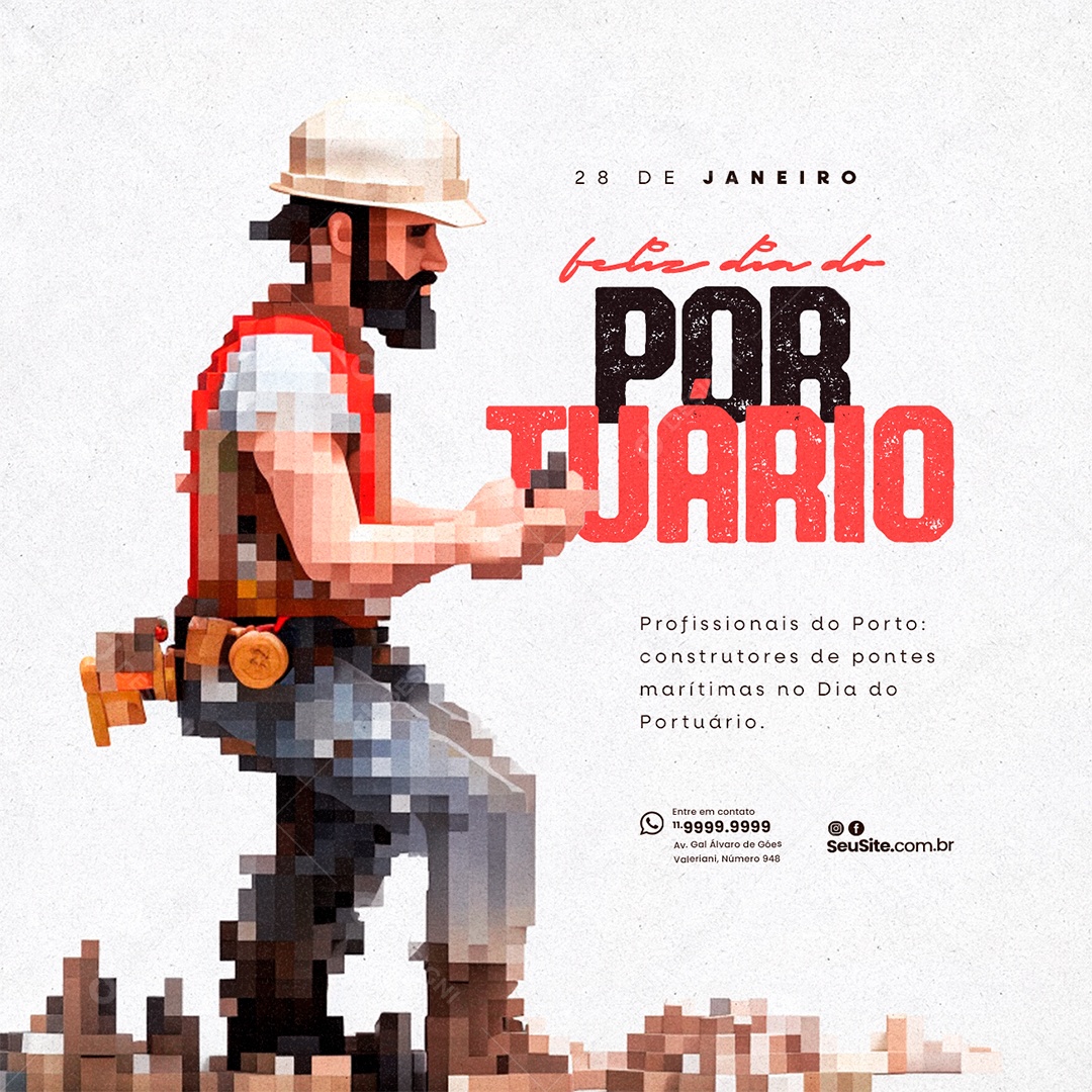 Dia dos Portuários 28 de Janeiro Profissionais do Porto construtores de pontes Social Media PSD Editável
