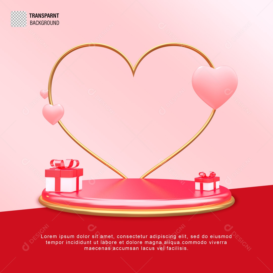 Elemento 3D Podium Coração Dia Dos Namorados PSD Editável