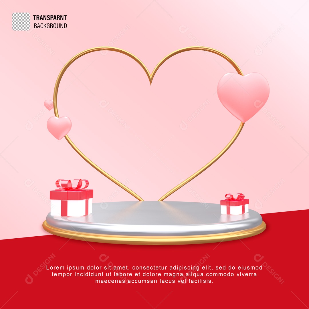 Elemento 3D Podium Coração Dia Dos Namorados PSD Editável