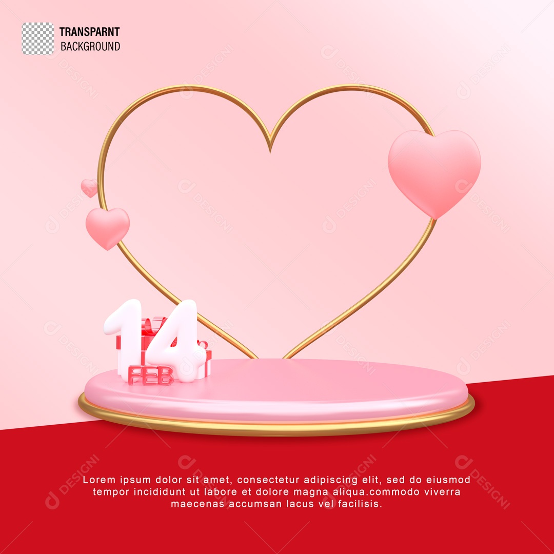 Elemento 3D Podium Coração 14 De Fevereiro Dia Dos Namorados PSD Editável
