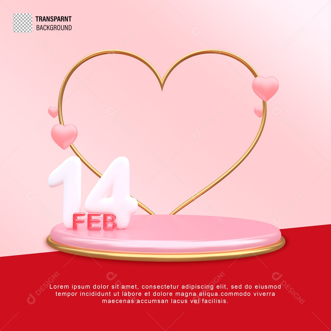 Elemento 3D Podium Coração 14 De Fevereiro Dia Dos Namorados PSD Editável