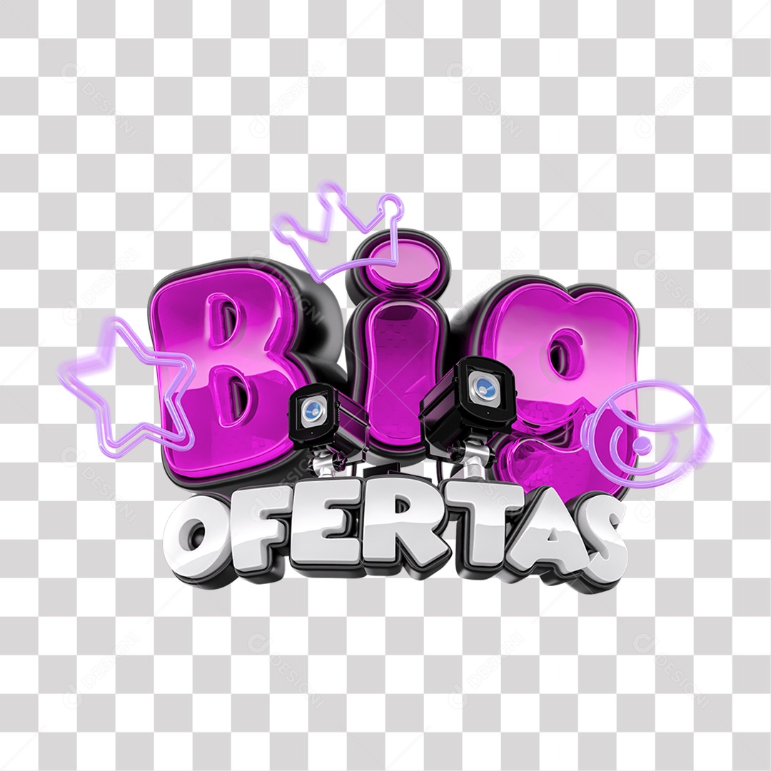 Big Ofertas Selo 3D Rosa Branco e Preto para Composição PNG Transparente