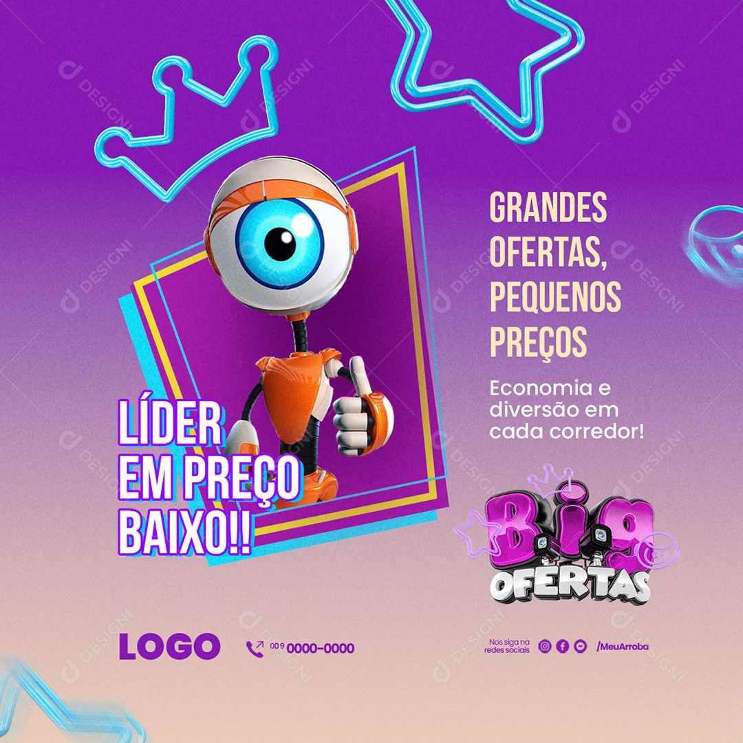 Big Ofertas Supermercado Líder em Preço Baixo Grandes Ofertas Pequenos Preços Social Media PSD Editável