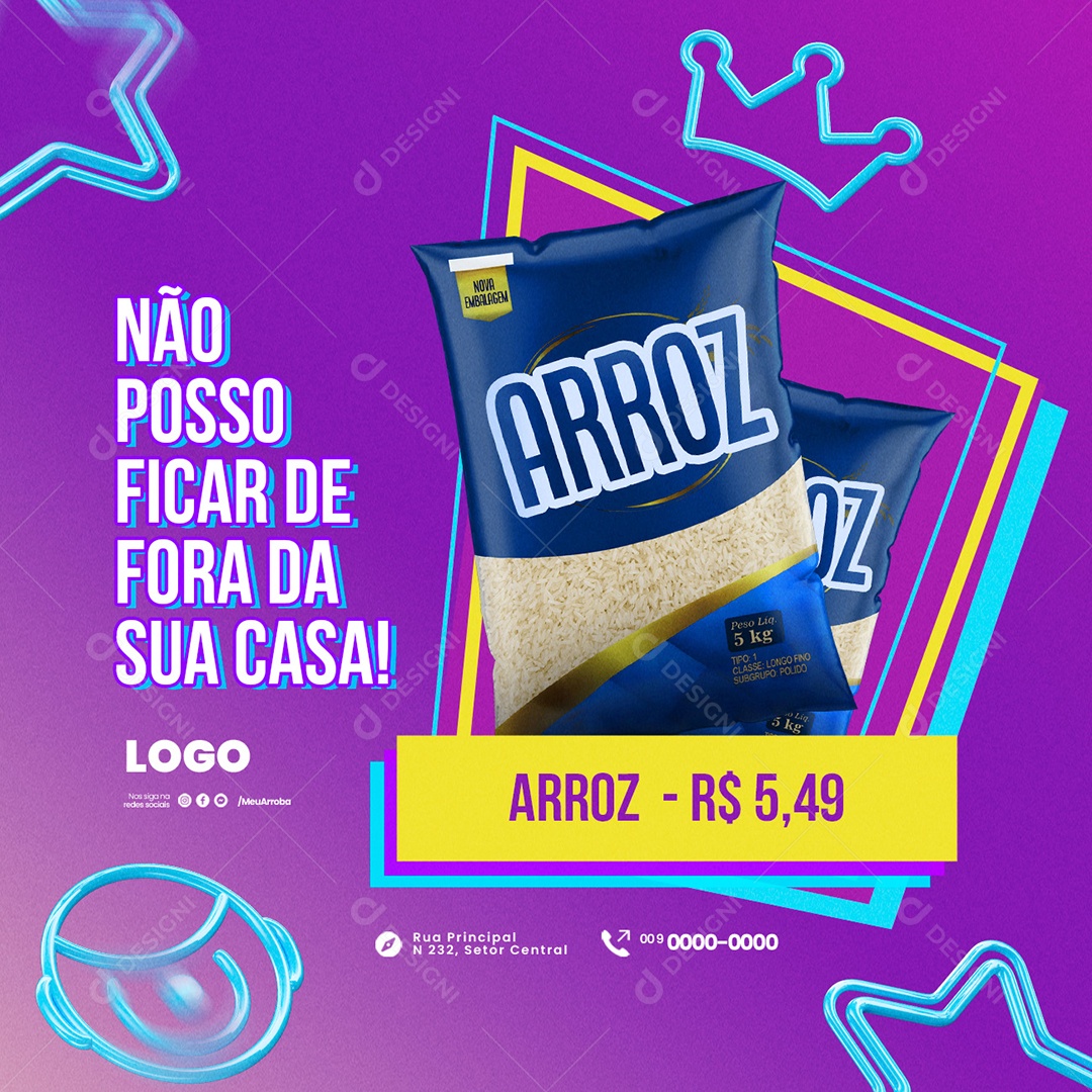 Big Ofertas Supermercado Arroz Não posso Ficar de Fora da sua Casa Social Media PSD Editável