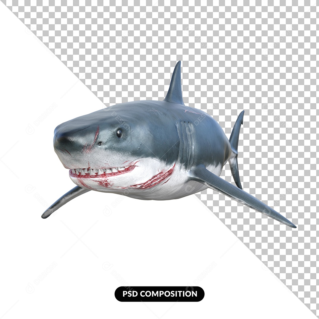 Tubarão Branco Elemento 3D para Composição PSD