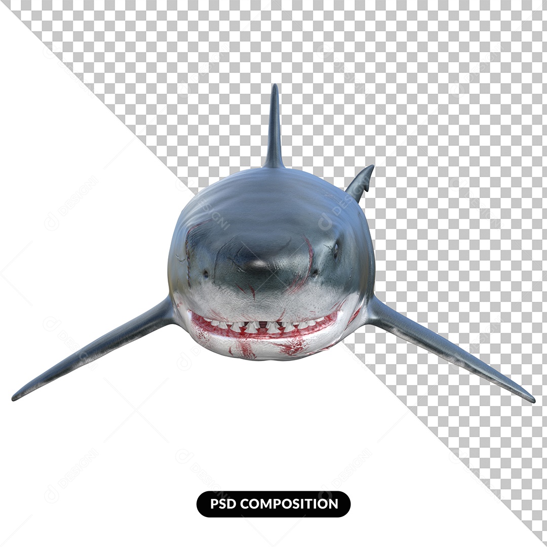 Tubarão Branco de Frente Elemento 3D para Composição PSD