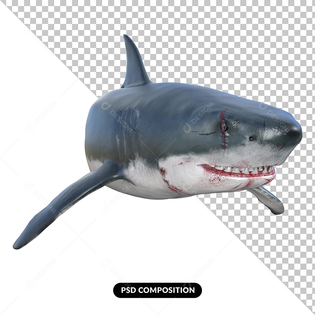 Tubarão Branco Elemento 3D para Composição PSD