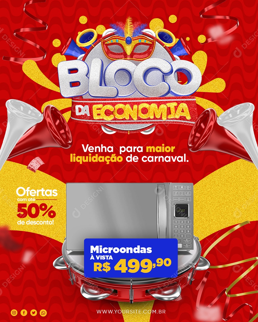 Bloco Da Economia Eletrodoméstico Ofertas com até 50% de desconto Microondas Social Media PSD Editável