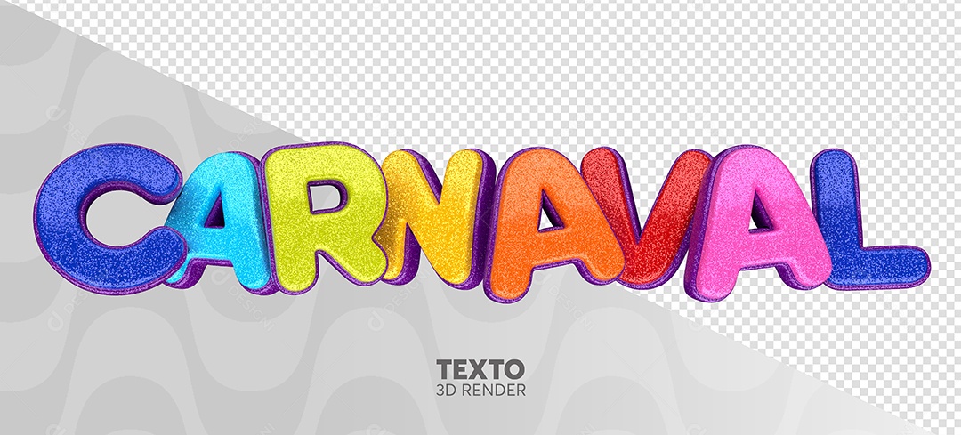 Carnaval Texto 3D Colorido para Composição PSD
