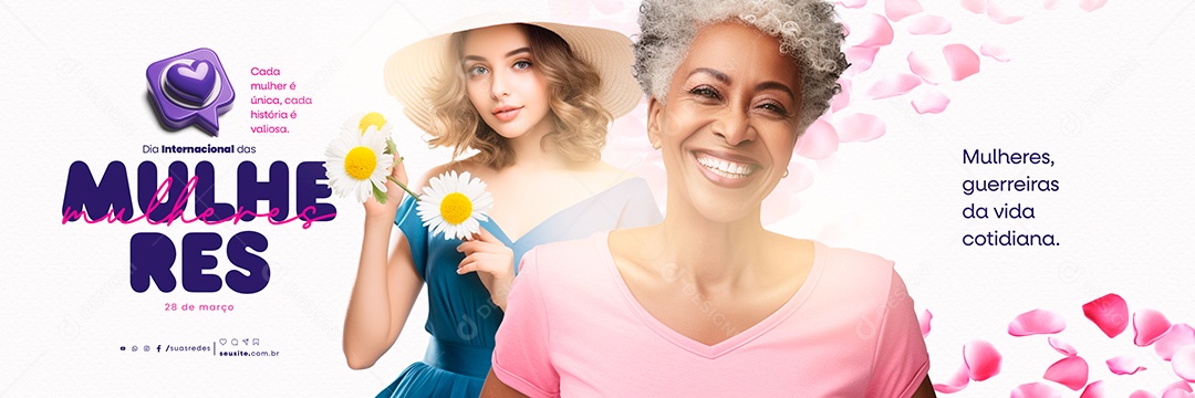 Carrossel Dia Internacional das Mulheres 8 De Março Cada mulher é única Social Media PSD Editável