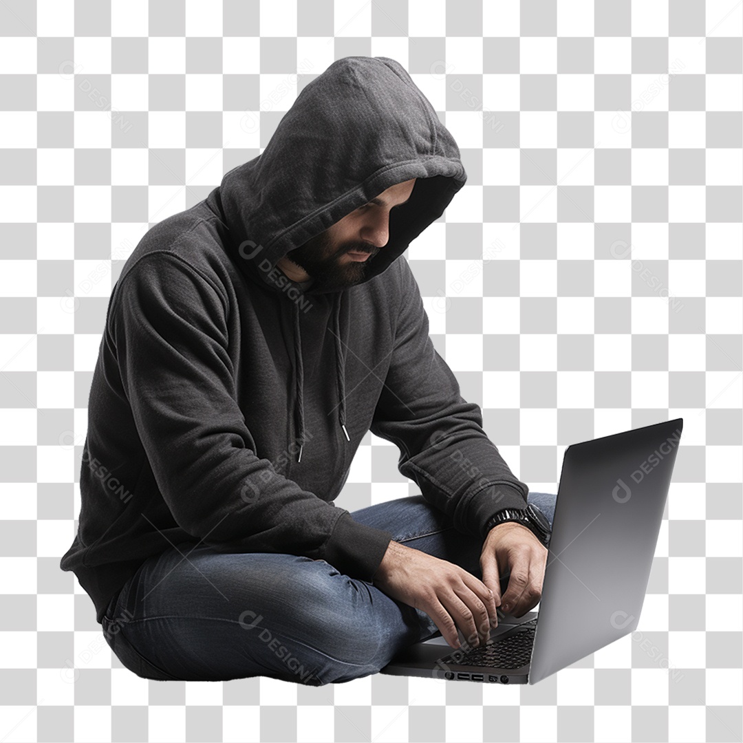 Hacker Homem com Notebook PNG Transparente