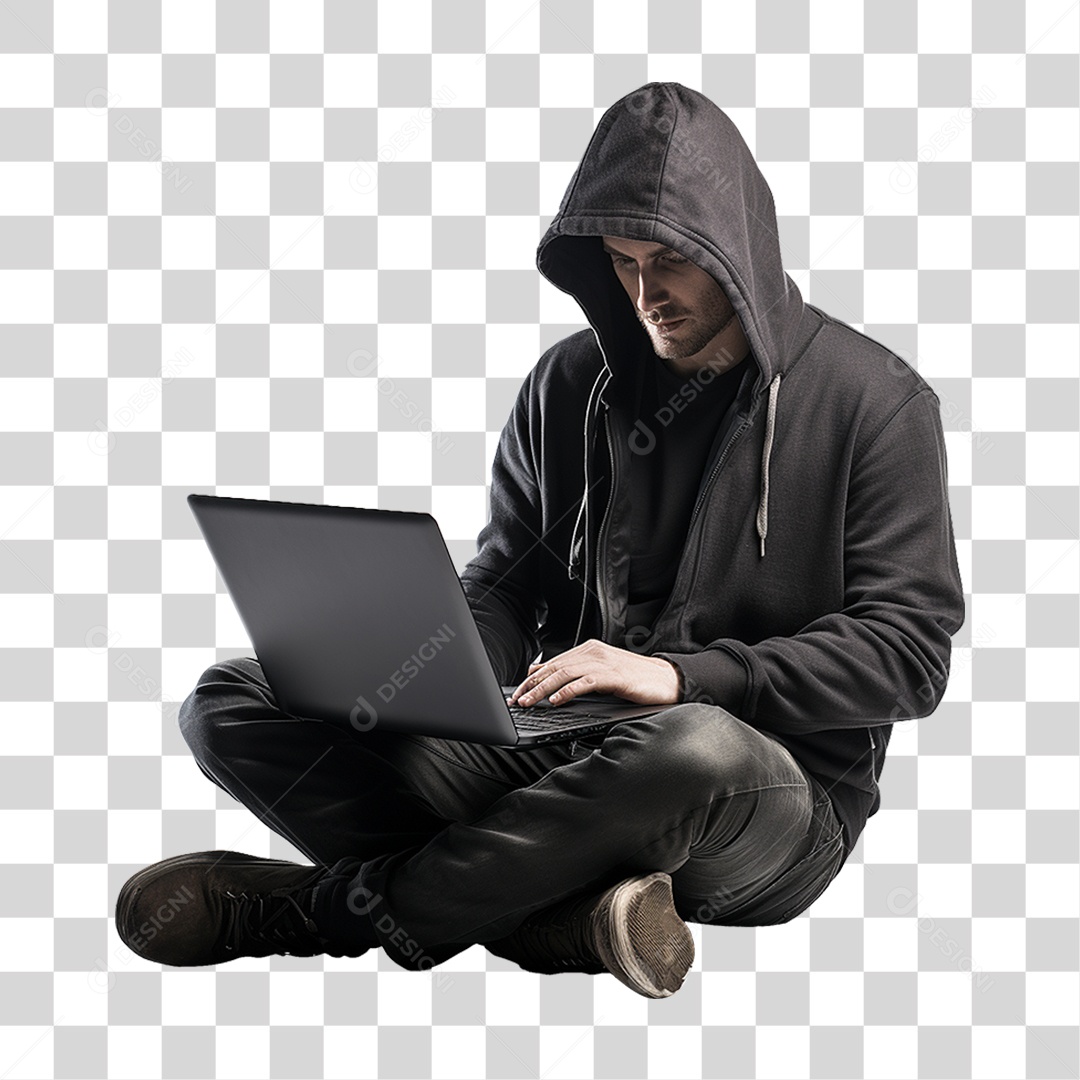 Hacker Homem com Notebook PNG Transparente