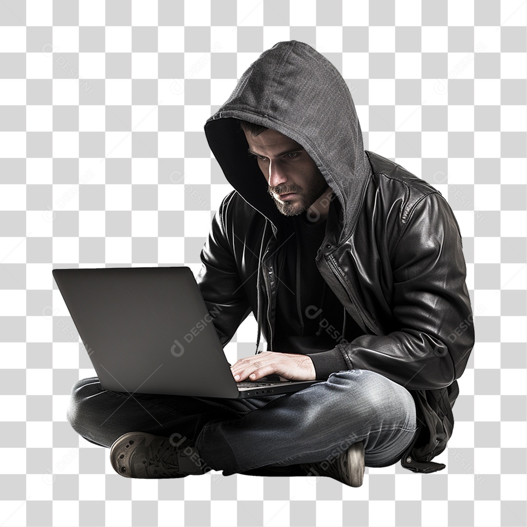 Hacker Homem com Notebook PNG Transparente