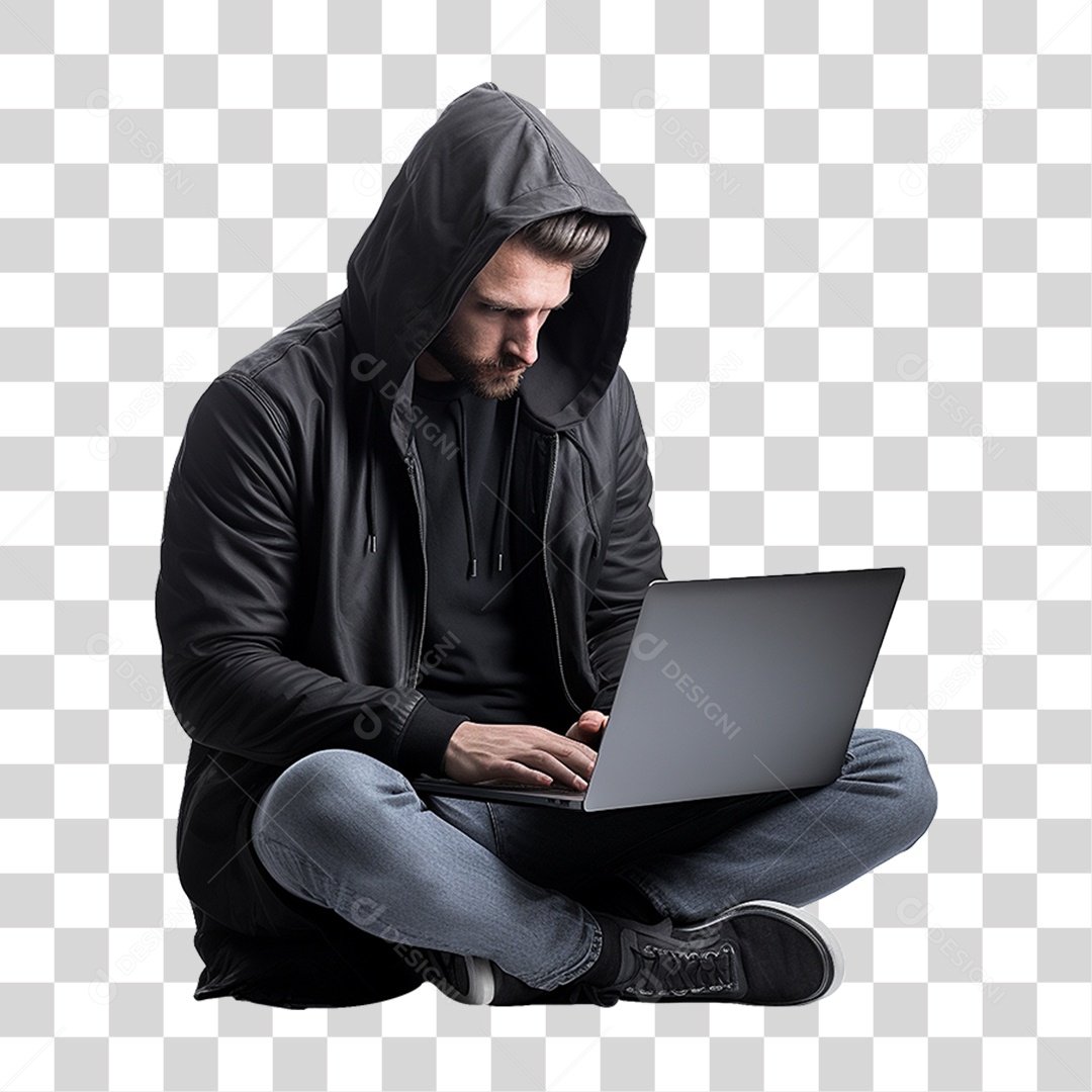 Hacker Homem com Notebook PNG Transparente
