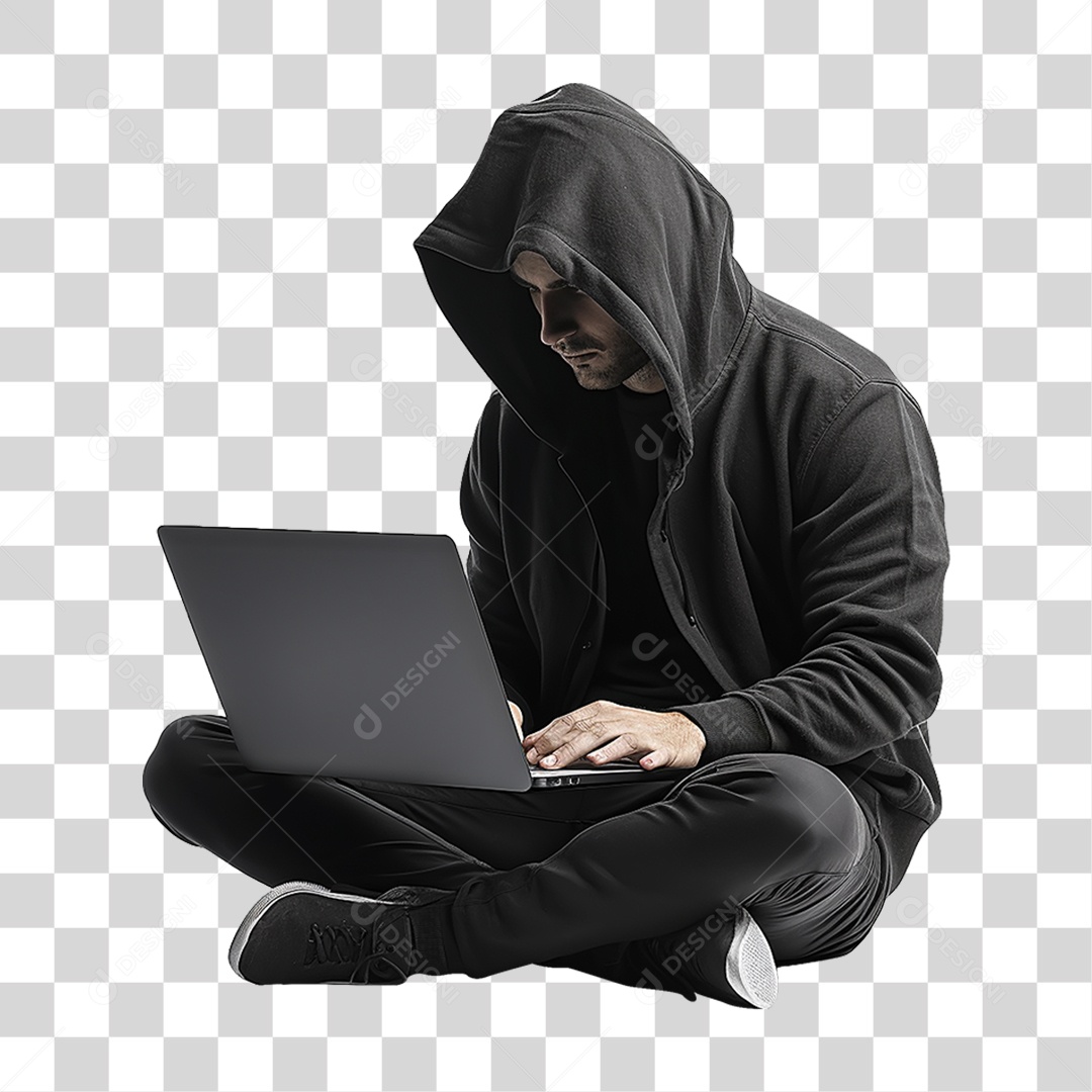 Hacker Homem com Notebook PNG Transparente