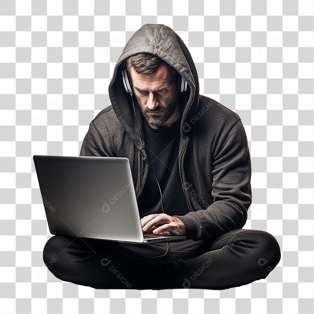 Hacker Homem com Notebook PNG Transparente