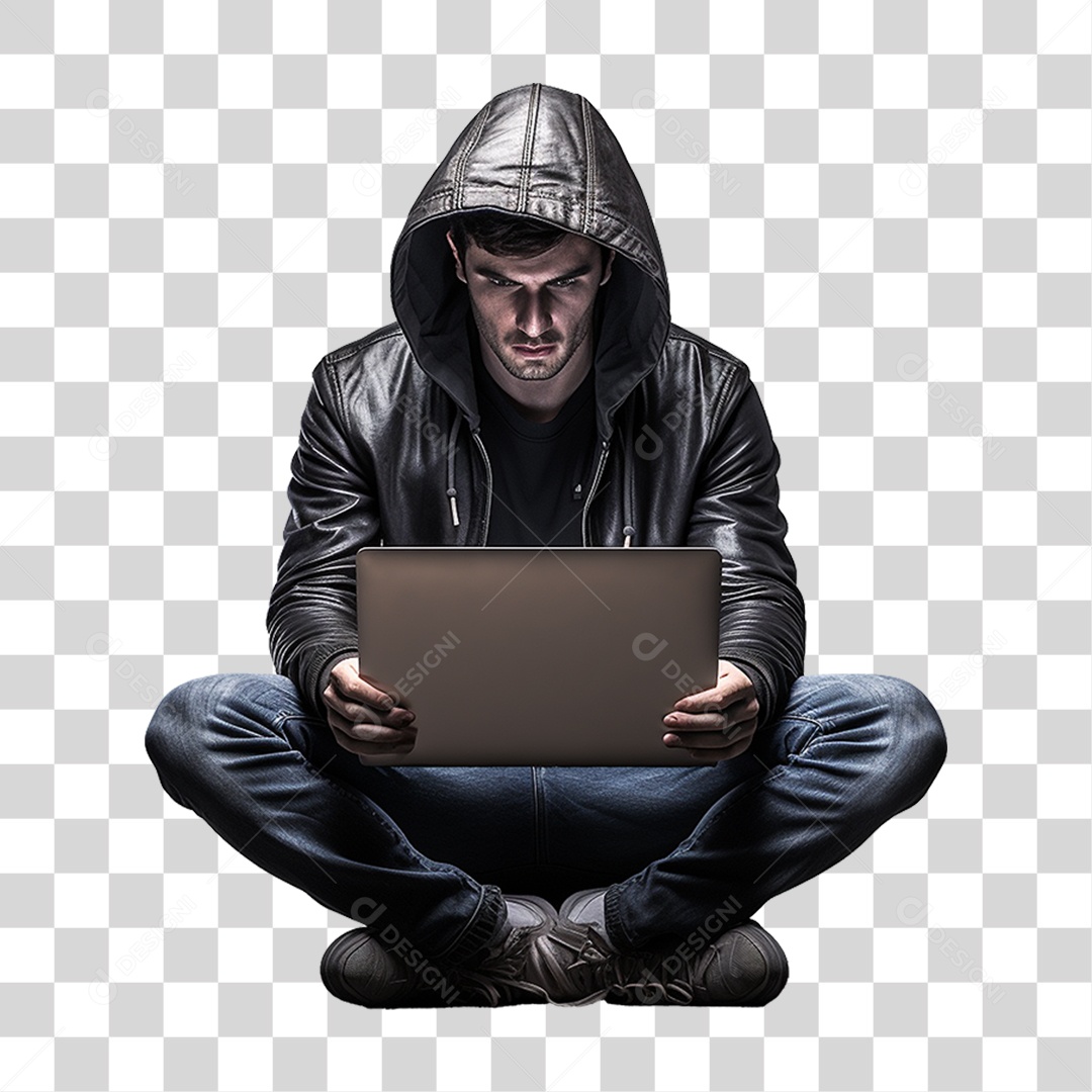 Hacker Homem com Notebook PNG Transparente