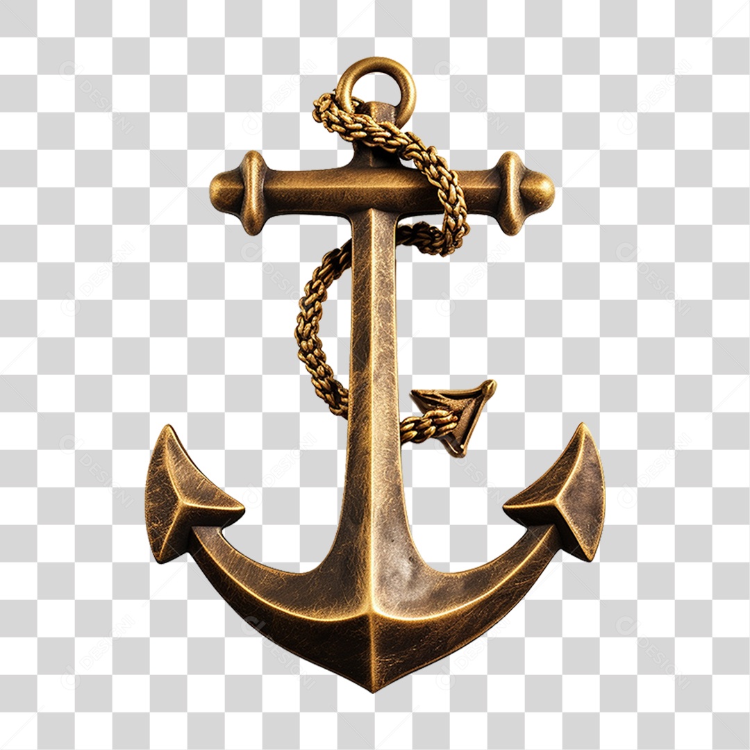 Elemento 3D Âncora de Navio com Corrente PNG Transparente