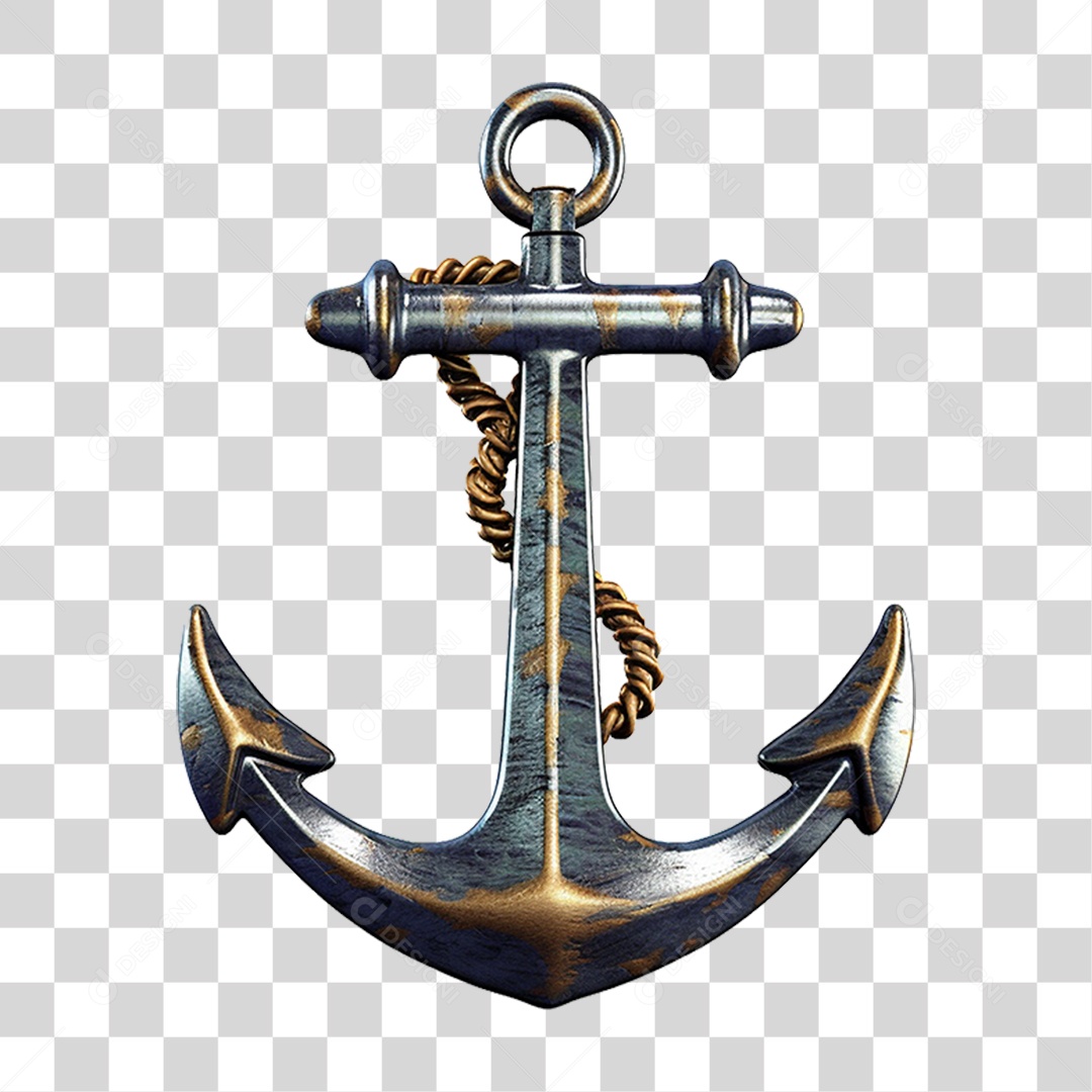 Elemento 3D Âncora de Navio com Corrente PNG Transparente