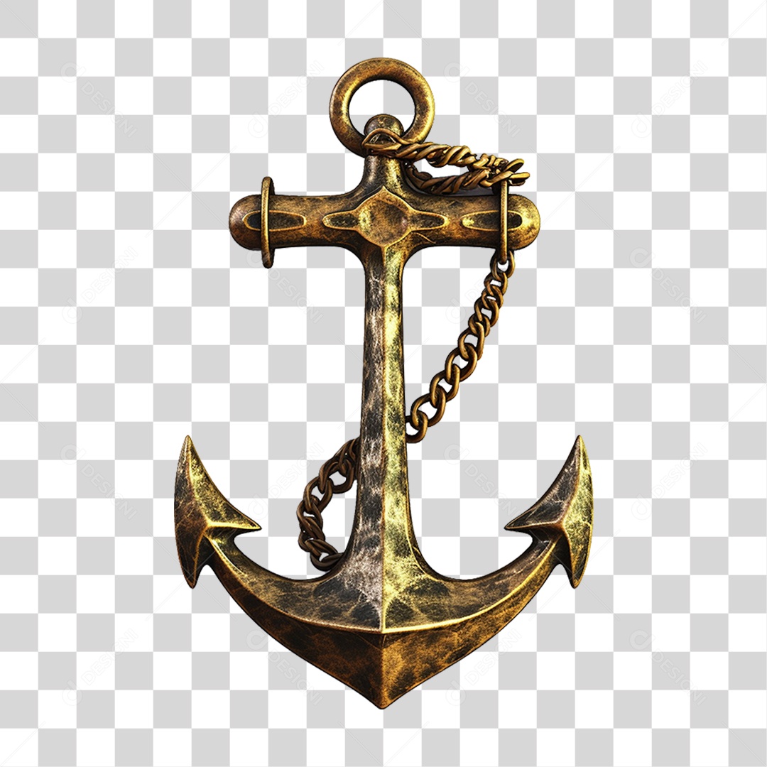 Elemento 3D Âncora de Navio com Corrente PNG Transparente