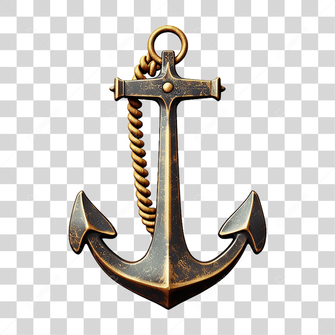 Elemento 3D Âncora de Navio com Corrente PNG Transparente
