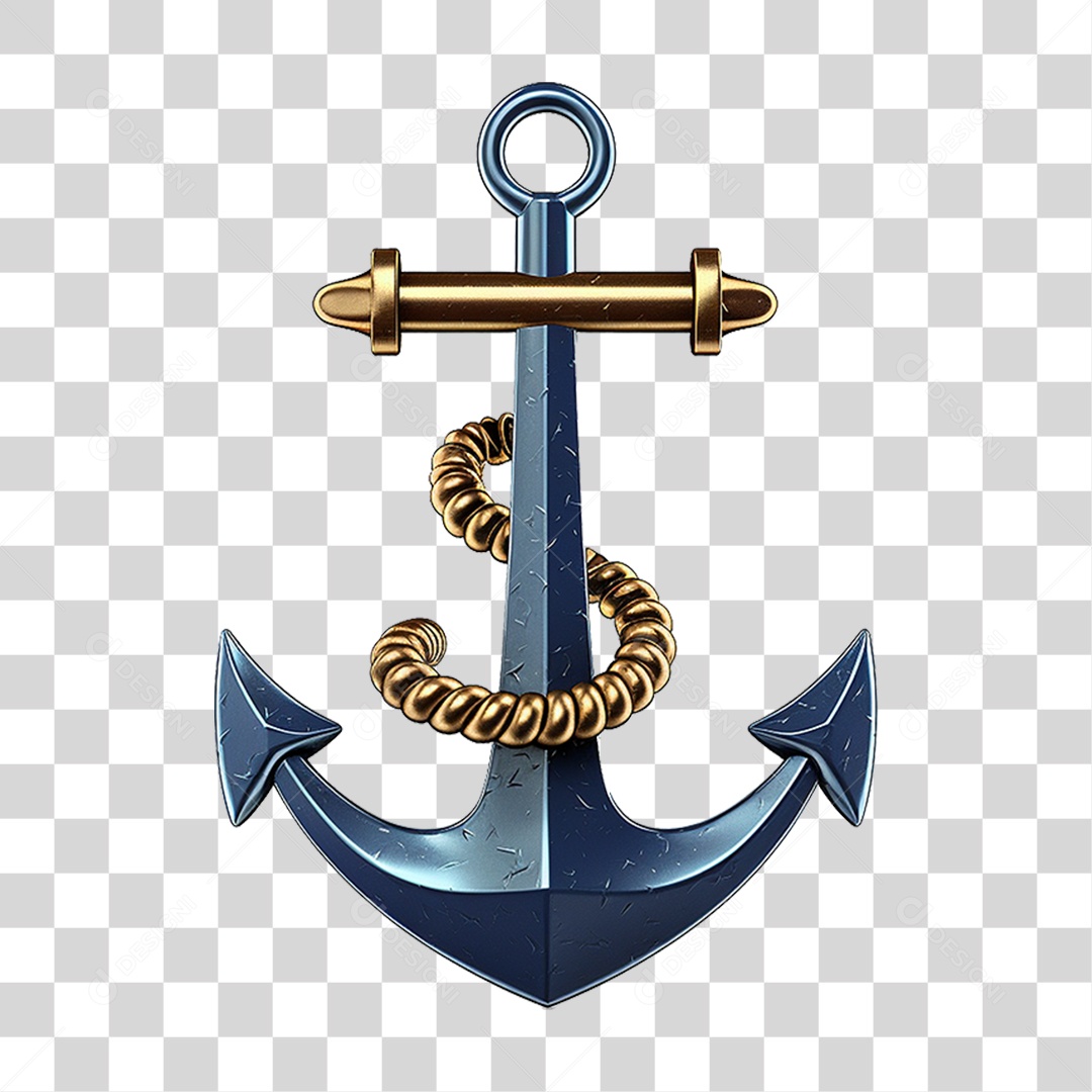 Elemento 3D Âncora de Navio com Corrente PNG Transparente