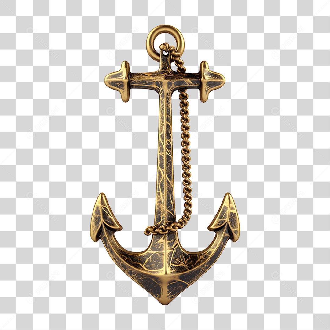 Elemento 3D Âncora de Navio com Corrente PNG Transparente