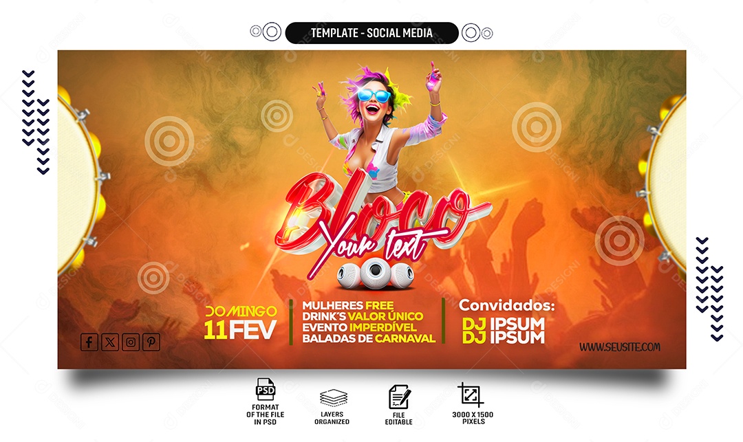 Social Media Banner Bloco Festa PSD Editável