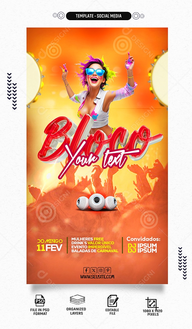 Social Media Story Bloco Festa PSD Editável