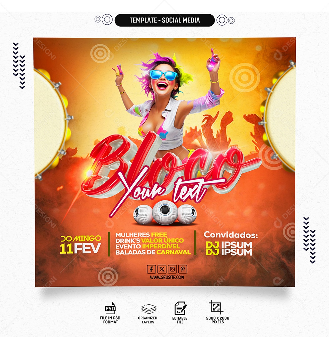 Social Media Feed Bloco Festa PSD Editável