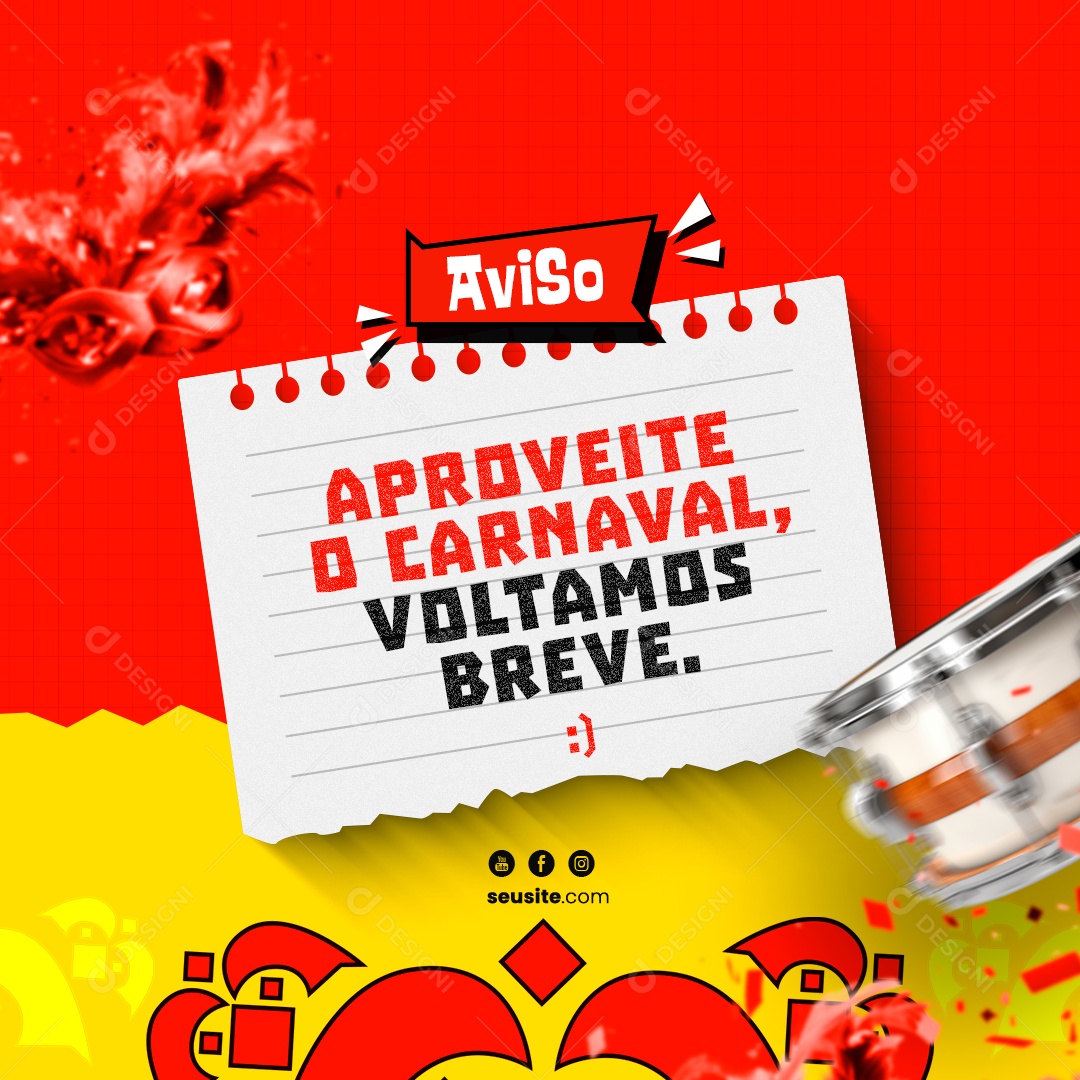 Social Media Feed Aviso Aproveite o Carnaval Voltamos Breve PSD Editável