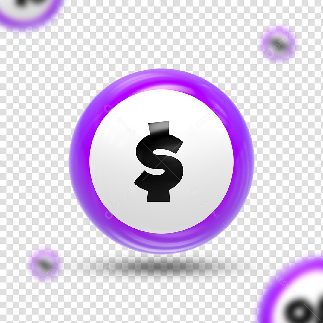 Cifrão Preto Elemento 3D para Composição PSD